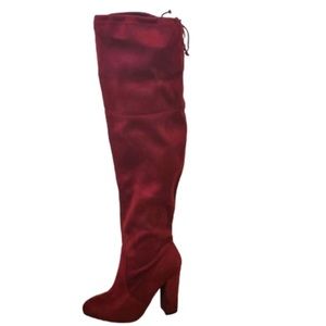 Wine Over-The-Knee Heeled Boot